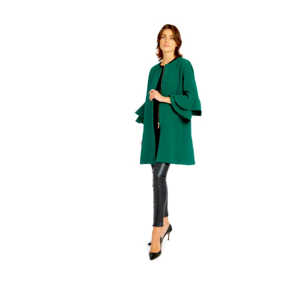Patty Kim Navy Laurent coat. With zipper closure and double flare sleeves. XS